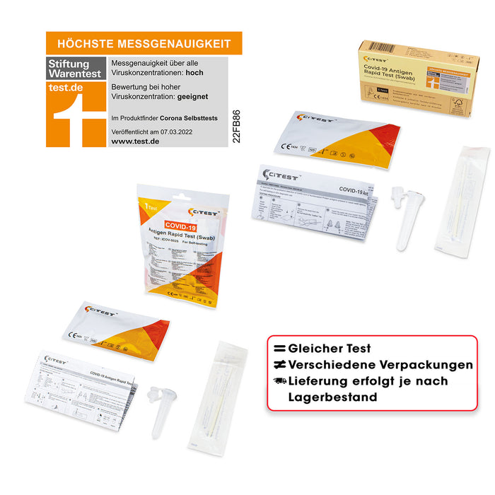 Citest Diagnostics Covid-19 Antigen Rapid Test Swab (AT1350/21) für den Heimgebrauch (Nasenabstrich) im 1er Pack. Frei Haus ab 50,00 €