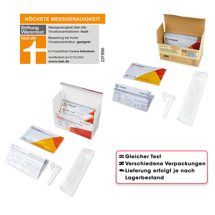 Citest Diagnostics Covid-19 Antigen Rapid Test Swab (AT1350/21) für den Heimgebrauch (Nasenabstrich) im 5er Pack. Frei Haus ab 50,00 €