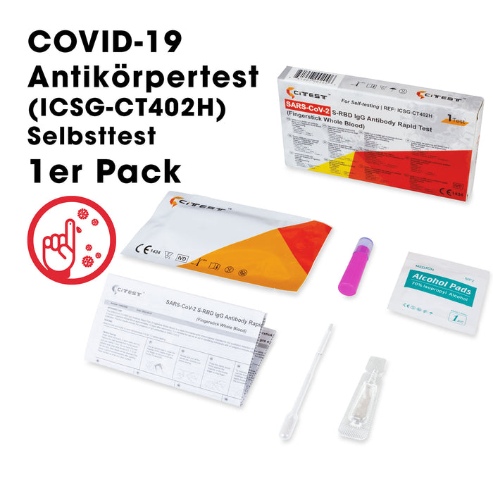 Citest Diagnostics Covid-19 IgG-Antikörper-Schnelltest für den Heimgebrauch (Vollblut aus der Fingerbeere) im 1er Pack. Frei Haus ab 50,00 €