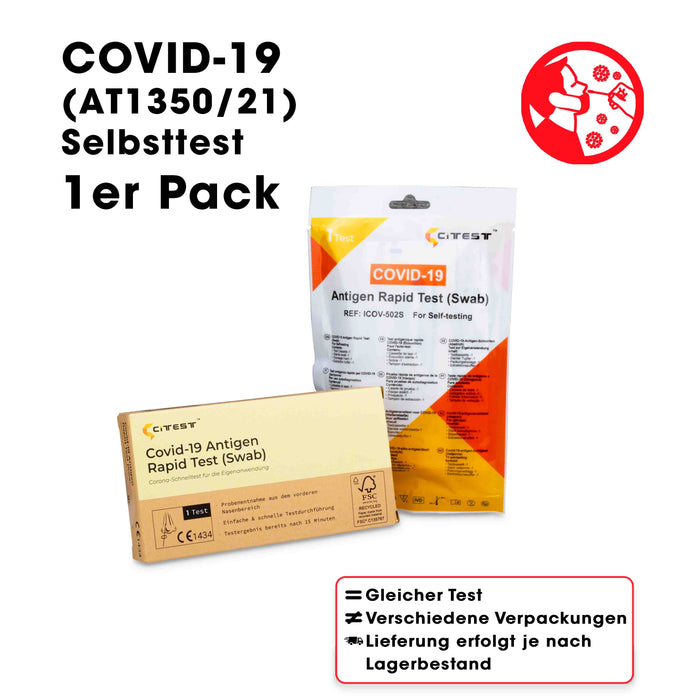 Citest Diagnostics Covid-19 Antigen Rapid Test Swab (AT1350/21) für den Heimgebrauch (Nasenabstrich) im 1er Pack. Frei Haus ab 50,00 €